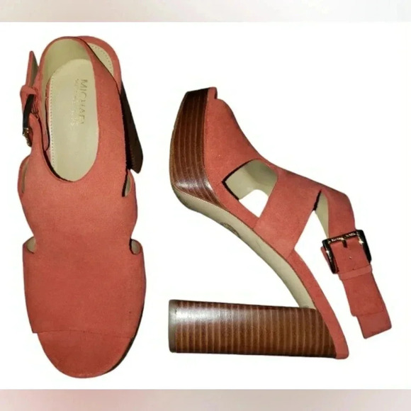 New Michael Kors 9 Punkin Spice Platform Mod Slingback Suede Opentoe Sandals - Picture 3 of 8